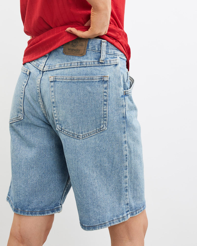 Vintage, Wrangler, Denim, Shorts, The Real Deal, size 31", colour Blue, newtown, sydney, australia, thrift store, opshop, preloved, secondhand, sustainable, retro, antique, 70s, 80s, 90s, 2000s, 00s, fashion, clothing, streetwear, trendy, garment, style, boutique, store, shop, archive, sale, cheap, best, top, Shorts