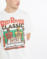 Vintage, 1996, Black, College, Football, "Red, River, Classic", Tee, The Real Deal, size extra large, colour White, newtown, sydney, australia, thrift store, opshop, preloved, secondhand, sustainable, retro, antique, 70s, 80s, 90s, 2000s, 00s, fashion, clothing, streetwear, trendy, garment, style, boutique, store, shop, archive, sale, cheap, best, top, T-Shirts