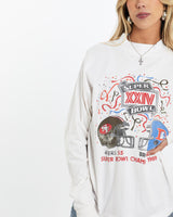 Vintage, 1989, NFL, 49ers, vs, Broncos, Super, Bowl, Long, Sleeve, Tee, The Real Deal, size small, colour White, newtown, sydney, australia, thrift store, opshop, preloved, secondhand, sustainable, retro, antique, 70s, 80s, 90s, 2000s, 00s, fashion, clothing, streetwear, trendy, garment, style, boutique, store, shop, archive, sale, cheap, best, top, T-Shirts