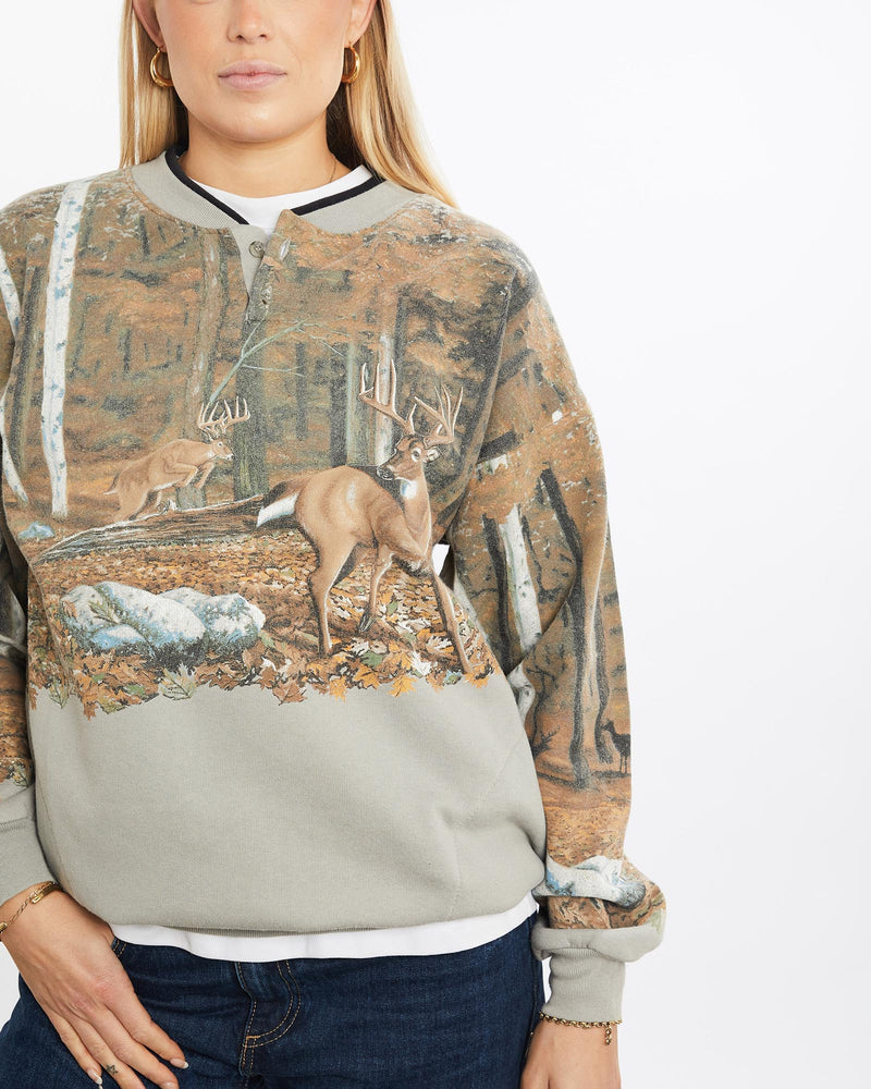 Vintage, 90s, Dear, Wildlife, Sweatshirt, The Real Deal, size medium, colour Brown, newtown, sydney, australia, thrift store, opshop, preloved, secondhand, sustainable, retro, antique, 70s, 80s, 90s, 2000s, 00s, fashion, clothing, streetwear, trendy, garment, style, boutique, store, shop, archive, sale, cheap, best, top, Sweats and hoodies