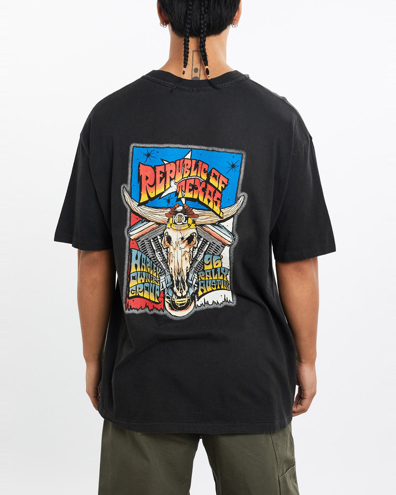 Vintage, 1996, Harley, Davidson, Owners, Group, Tee, The Real Deal, size large, colour Black, newtown, sydney, australia, thrift store, opshop, preloved, secondhand, sustainable, retro, antique, 70s, 80s, 90s, 2000s, 00s, fashion, clothing, streetwear, trendy, garment, style, boutique, store, shop, archive, sale, cheap, best, top, T-Shirts