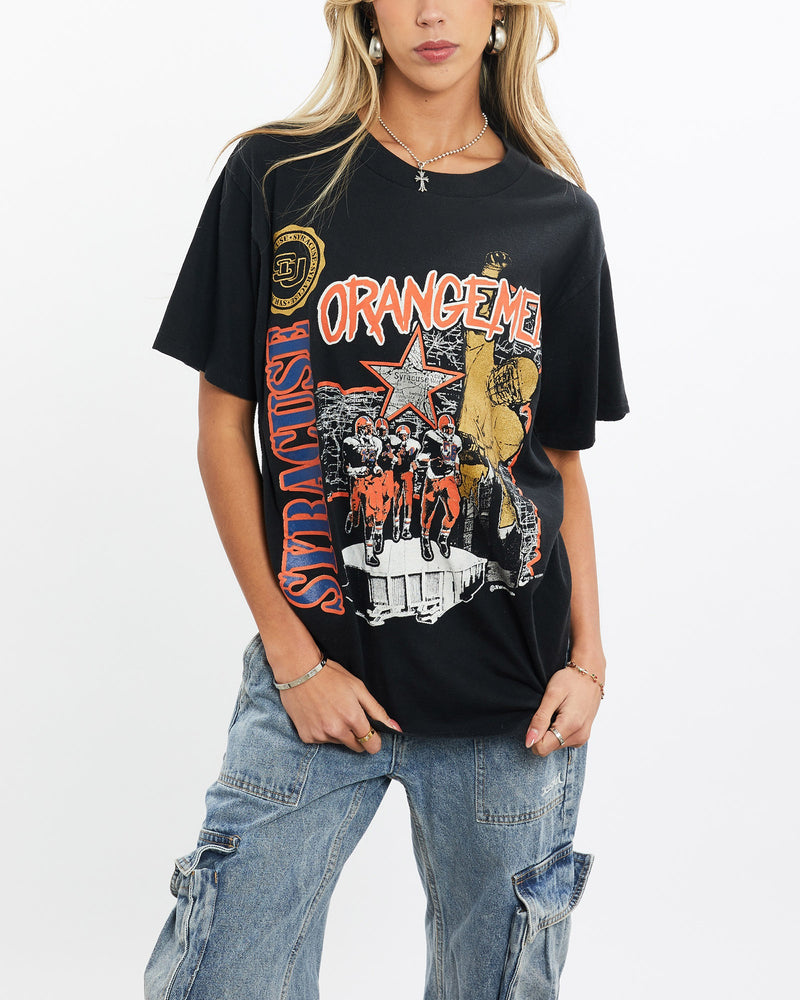 Vintage, 90s, NCAA, Syracuse, Orangemen, Tee, The Real Deal, size small, colour Black, newtown, sydney, australia, thrift store, opshop, preloved, secondhand, sustainable, retro, antique, 70s, 80s, 90s, 2000s, 00s, fashion, clothing, streetwear, trendy, garment, style, boutique, store, shop, archive, sale, cheap, best, top, T-Shirts