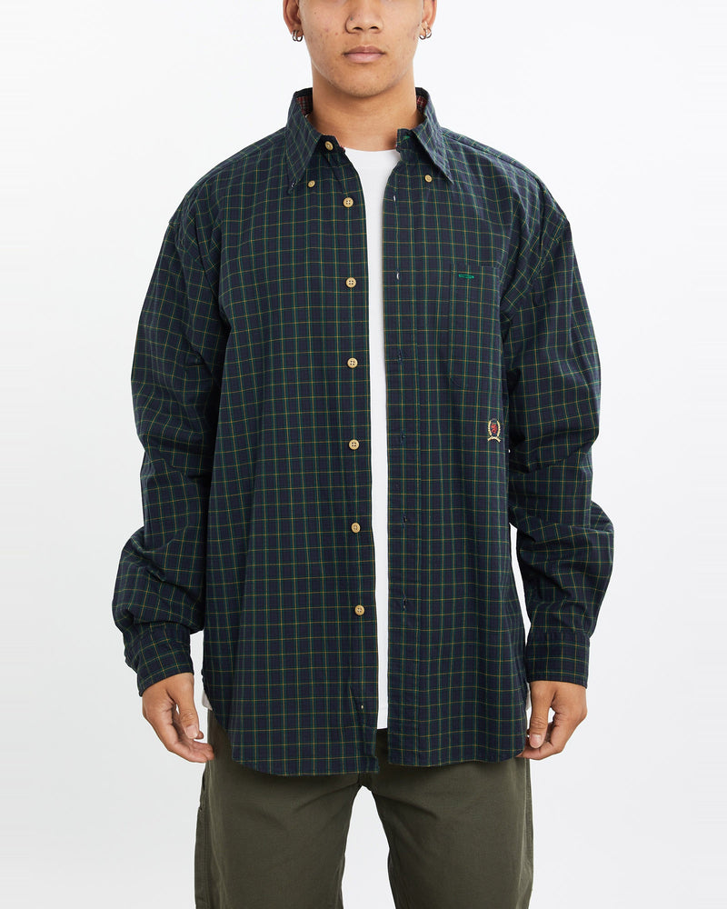 Vintage, 90s, Tommy, Hilfiger, Button, Up, Shirt, The Real Deal, size extra large, colour Navy, newtown, sydney, australia, thrift store, opshop, preloved, secondhand, sustainable, retro, antique, 70s, 80s, 90s, 2000s, 00s, fashion, clothing, streetwear, trendy, garment, style, boutique, store, shop, archive, sale, cheap, best, top, Shirts