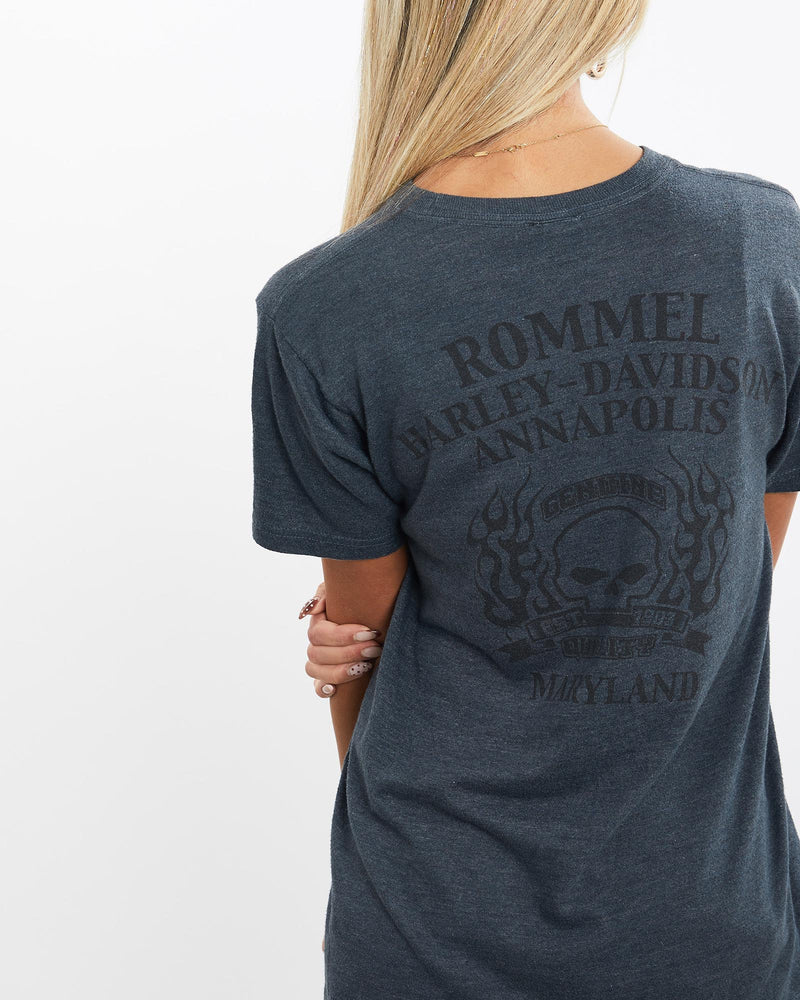 Vintage, Harley, Davidson, Tee, The Real Deal, size extra small, colour Navy, newtown, sydney, australia, thrift store, opshop, preloved, secondhand, sustainable, retro, antique, 70s, 80s, 90s, 2000s, 00s, fashion, clothing, streetwear, trendy, garment, style, boutique, store, shop, archive, sale, cheap, best, top, T-Shirts