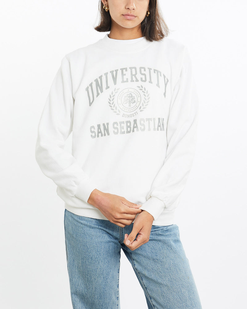 Vintage, 90s, University, of, San, Sebastian, Sweatshirt, The Real Deal, size small, colour White, newtown, sydney, australia, thrift store, opshop, preloved, secondhand, sustainable, retro, antique, 70s, 80s, 90s, 2000s, 00s, fashion, clothing, streetwear, trendy, garment, style, boutique, store, shop, archive, sale, cheap, best, top, Sweats and hoodies