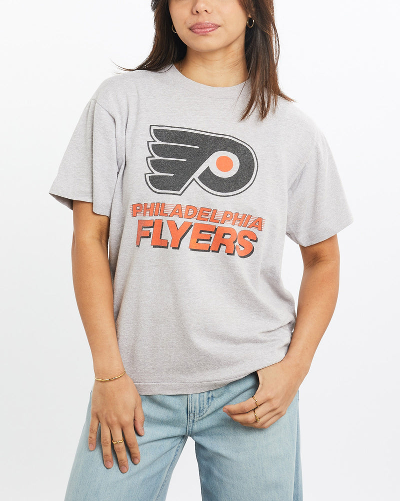 Vintage, 80s, NHL, Philadelphia, Flyers, Tee, The Real Deal, size double extra small, colour Grey, newtown, sydney, australia, thrift store, opshop, preloved, secondhand, sustainable, retro, antique, 70s, 80s, 90s, 2000s, 00s, fashion, clothing, streetwear, trendy, garment, style, boutique, store, shop, archive, sale, cheap, best, top, T-Shirts