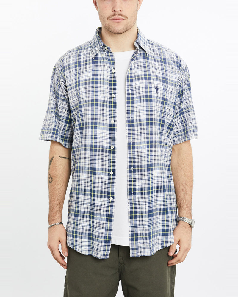 Vintage, 90s, Polo, Ralph, Lauren, Short, Sleeve, Button, Up, Shirt, The Real Deal, size extra large, colour Blue, newtown, sydney, australia, thrift store, opshop, preloved, secondhand, sustainable, retro, antique, 70s, 80s, 90s, 2000s, 00s, fashion, clothing, streetwear, trendy, garment, style, boutique, store, shop, archive, sale, cheap, best, top, Shirts