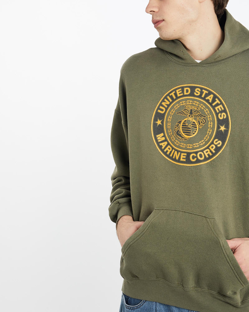 Vintage, United, States, Marine, Corps, Hooded, Sweatshirt, The Real Deal, size extra large, colour Green, newtown, sydney, australia, thrift store, opshop, preloved, secondhand, sustainable, retro, antique, 70s, 80s, 90s, 2000s, 00s, fashion, clothing, streetwear, trendy, garment, style, boutique, store, shop, archive, sale, cheap, best, top, Sweats and hoodies