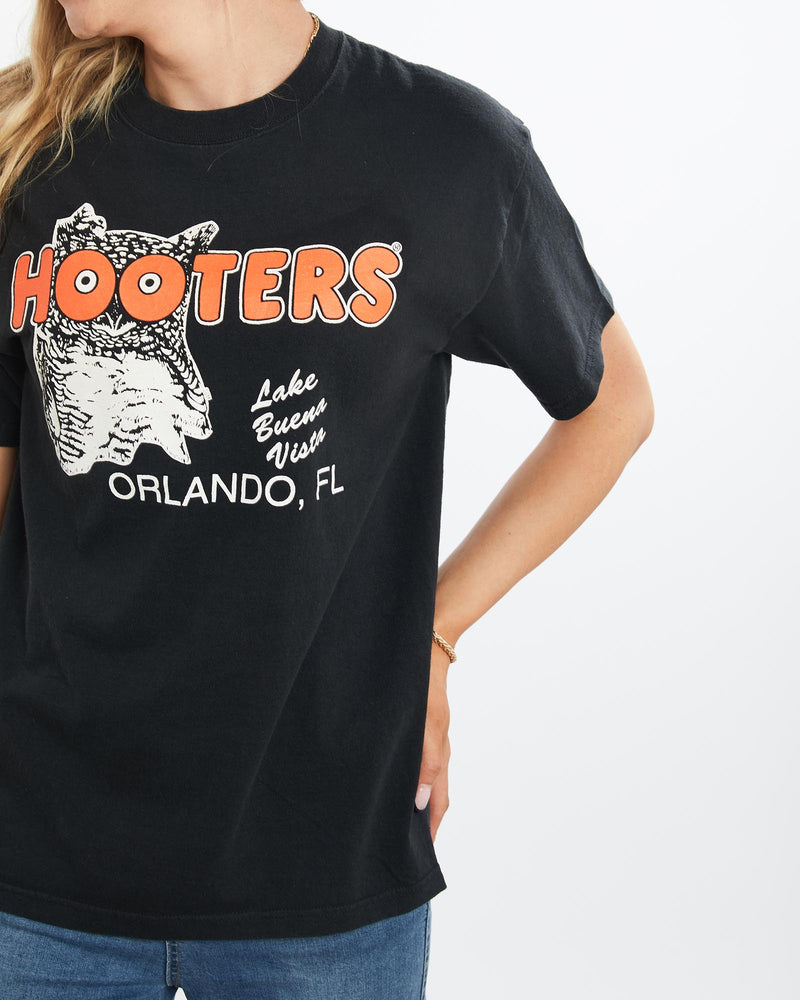 Vintage, 90s, Hooters, Tee, The Real Deal, size medium, colour Black, newtown, sydney, australia, thrift store, opshop, preloved, secondhand, sustainable, retro, antique, 70s, 80s, 90s, 2000s, 00s, fashion, clothing, streetwear, trendy, garment, style, boutique, store, shop, archive, sale, cheap, best, top, T-Shirts