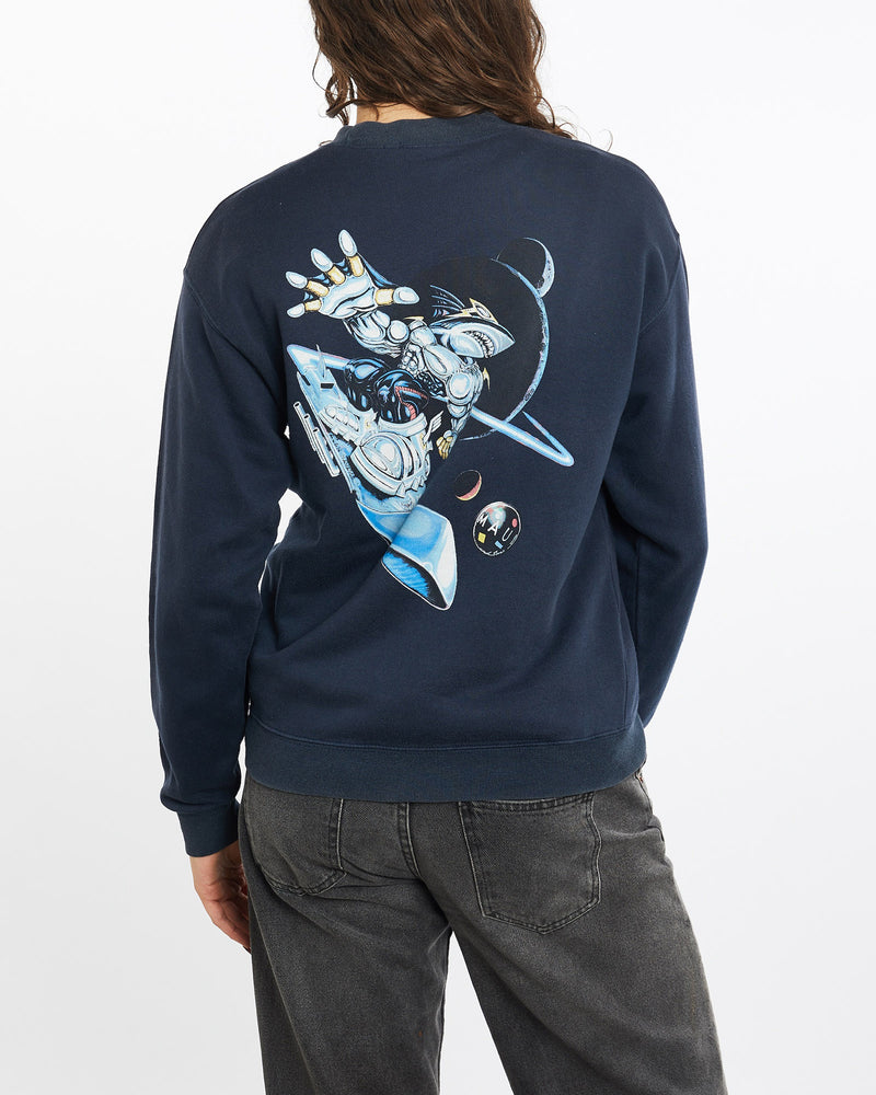 Vintage, 90s, Maui, &, Sons, Spaceboarding, Sweatshirt, The Real Deal, size small, colour Navy, newtown, sydney, australia, thrift store, opshop, preloved, secondhand, sustainable, retro, antique, 70s, 80s, 90s, 2000s, 00s, fashion, clothing, streetwear, trendy, garment, style, boutique, store, shop, archive, sale, cheap, best, top, Sweats and hoodies