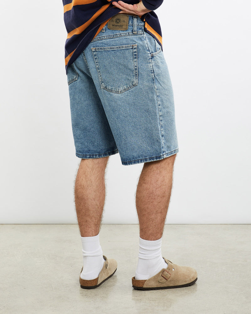 Vintage, Wrangler, Denim, Shorts, The Real Deal, size 33", colour Blue, newtown, sydney, australia, thrift store, opshop, preloved, secondhand, sustainable, retro, antique, 70s, 80s, 90s, 2000s, 00s, fashion, clothing, streetwear, trendy, garment, style, boutique, store, shop, archive, sale, cheap, best, top, Shorts