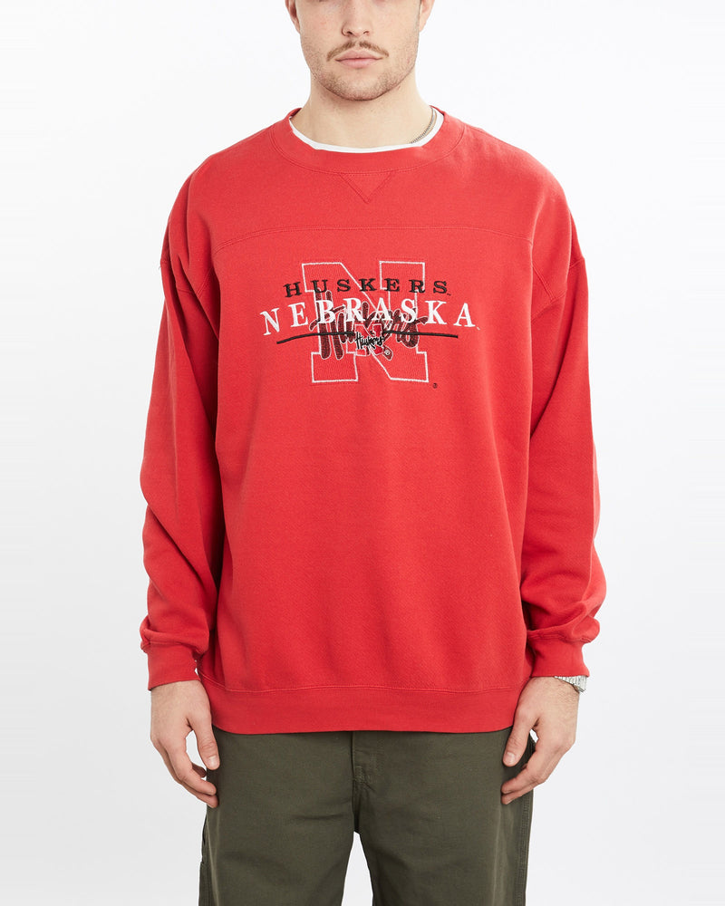 Vintage, 90s, NCAA, University, of, Nebraska, Huskers, Sweatshirt, The Real Deal, size extra large, colour Red, newtown, sydney, australia, thrift store, opshop, preloved, secondhand, sustainable, retro, antique, 70s, 80s, 90s, 2000s, 00s, fashion, clothing, streetwear, trendy, garment, style, boutique, store, shop, archive, sale, cheap, best, top, Sweats and hoodies