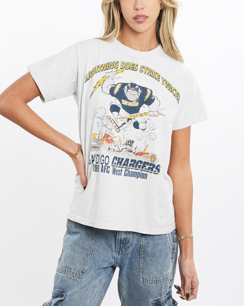 Vintage, 1994, NFL, San, Diego, Chargers, Tee, The Real Deal, size extra small, colour Grey, newtown, sydney, australia, thrift store, opshop, preloved, secondhand, sustainable, retro, antique, 70s, 80s, 90s, 2000s, 00s, fashion, clothing, streetwear, trendy, garment, style, boutique, store, shop, archive, sale, cheap, best, top, T-Shirts