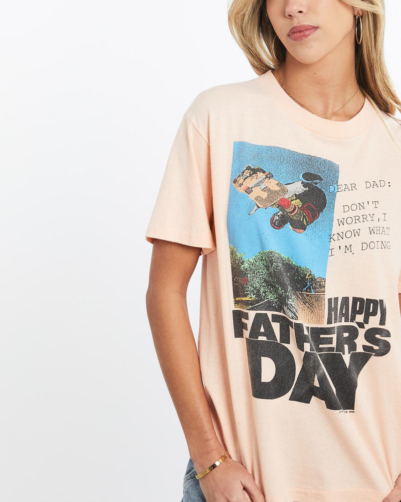 Vintage, 1989, Father's, Day, Skate, Tee, The Real Deal, size extra small, colour Orange, newtown, sydney, australia, thrift store, opshop, preloved, secondhand, sustainable, retro, antique, 70s, 80s, 90s, 2000s, 00s, fashion, clothing, streetwear, trendy, garment, style, boutique, store, shop, archive, sale, cheap, best, top, T-Shirts