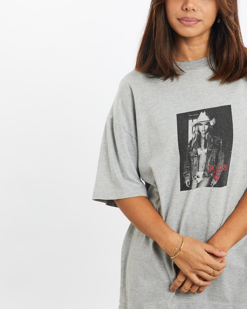 Vintage, 1995, Guess, Jeans, USA, "Valeria, Mazza, by, Dewey, Nicks", Tee, The Real Deal, size small, colour Black, newtown, sydney, australia, thrift store, opshop, preloved, secondhand, sustainable, retro, antique, 70s, 80s, 90s, 2000s, 00s, fashion, clothing, streetwear, trendy, garment, style, boutique, store, shop, archive, sale, cheap, best, top, T-Shirts