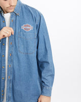 Vintage, 90s, Harley, Davidson, Denim, Button, Up, Shirt, The Real Deal, size extra large, colour Blue, newtown, sydney, australia, thrift store, opshop, preloved, secondhand, sustainable, retro, antique, 70s, 80s, 90s, 2000s, 00s, fashion, clothing, streetwear, trendy, garment, style, boutique, store, shop, archive, sale, cheap, best, top, Shirts