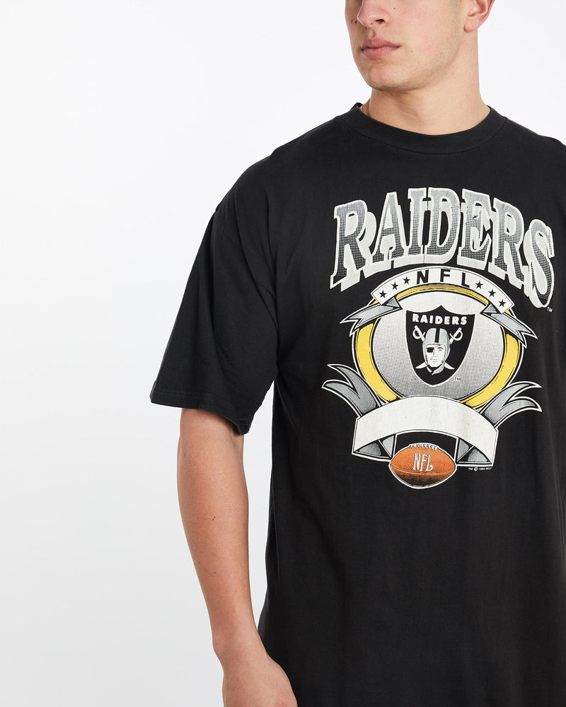 Vintage, 1992, NFL, Los, Angeles, Raiders, Tee, The Real Deal, size double extra large, colour Black, newtown, sydney, australia, thrift store, opshop, preloved, secondhand, sustainable, retro, antique, 70s, 80s, 90s, 2000s, 00s, fashion, clothing, streetwear, trendy, garment, style, boutique, store, shop, archive, sale, cheap, best, top, T-Shirts