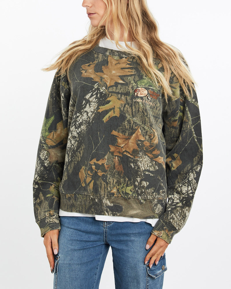 Vintage, 90s, Outdoor, World, Realtree, Camo, Sweatshirt, The Real Deal, size medium, colour Green, newtown, sydney, australia, thrift store, opshop, preloved, secondhand, sustainable, retro, antique, 70s, 80s, 90s, 2000s, 00s, fashion, clothing, streetwear, trendy, garment, style, boutique, store, shop, archive, sale, cheap, best, top, Sweats and hoodies