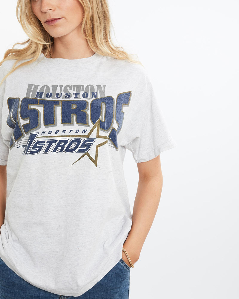 Vintage, 1995, MLB, Houston, Astros, Tee, The Real Deal, size medium, colour Grey, newtown, sydney, australia, thrift store, opshop, preloved, secondhand, sustainable, retro, antique, 70s, 80s, 90s, 2000s, 00s, fashion, clothing, streetwear, trendy, garment, style, boutique, store, shop, archive, sale, cheap, best, top, T-Shirts