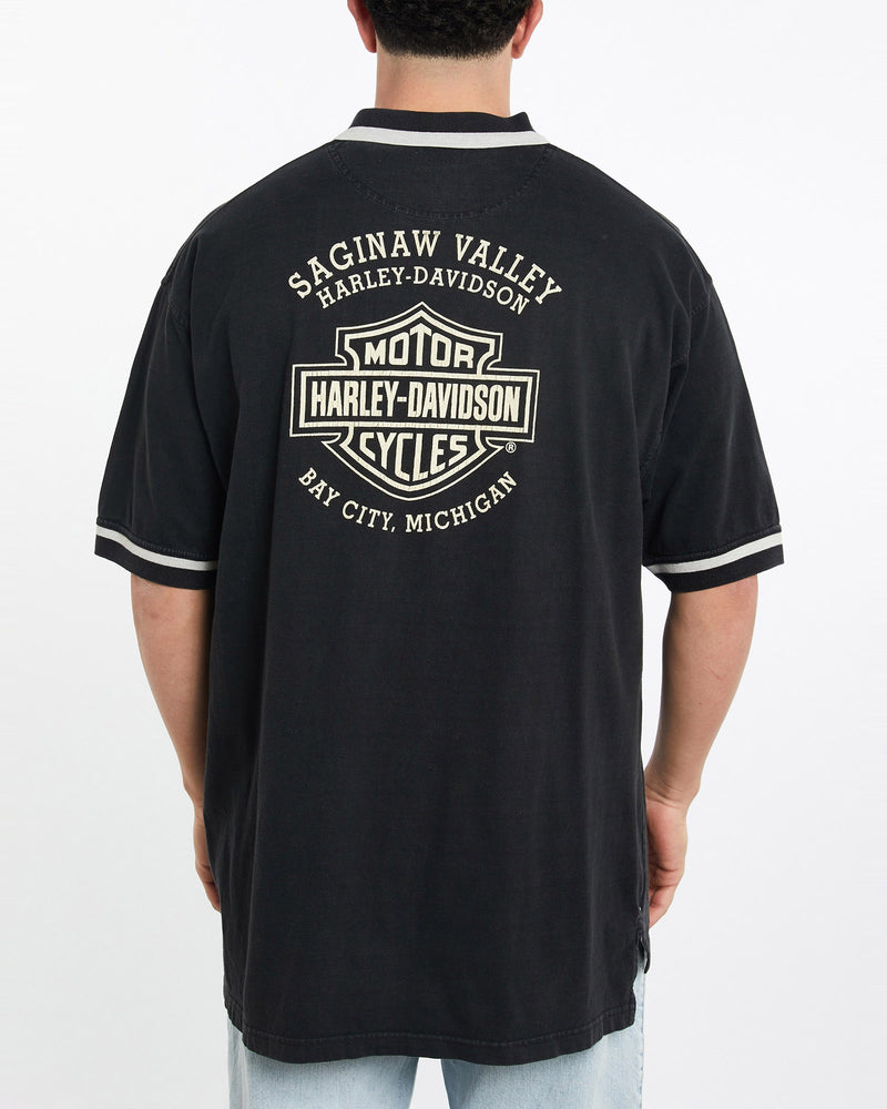 Vintage, Harley, Davidson, Polo, Shirt, The Real Deal, size double extra large, colour Black, newtown, sydney, australia, thrift store, opshop, preloved, secondhand, sustainable, retro, antique, 70s, 80s, 90s, 2000s, 00s, fashion, clothing, streetwear, trendy, garment, style, boutique, store, shop, archive, sale, cheap, best, top, Shirts