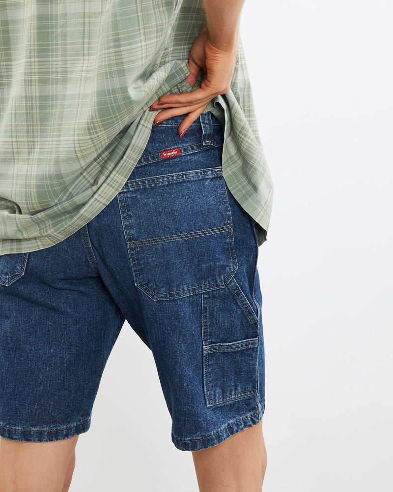 Vintage, Wrangler, Denim, Carpenter, Shorts, The Real Deal, size 31", colour Blue, newtown, sydney, australia, thrift store, opshop, preloved, secondhand, sustainable, retro, antique, 70s, 80s, 90s, 2000s, 00s, fashion, clothing, streetwear, trendy, garment, style, boutique, store, shop, archive, sale, cheap, best, top, Shorts