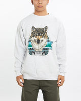 Vintage, 90s, Timber, Wolf, Wildlife, Sweatshirt, The Real Deal, size large, colour Grey, newtown, sydney, australia, thrift store, opshop, preloved, secondhand, sustainable, retro, antique, 70s, 80s, 90s, 2000s, 00s, fashion, clothing, streetwear, trendy, garment, style, boutique, store, shop, archive, sale, cheap, best, top, Sweats and hoodies