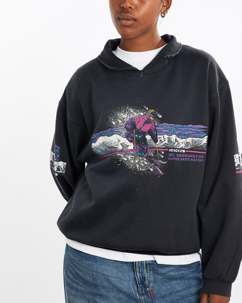 Vintage, 1994, Alpine, Skiing, Quarter, Zip, Sweatshirt, The Real Deal, size medium, colour Black, newtown, sydney, australia, thrift store, opshop, preloved, secondhand, sustainable, retro, antique, 70s, 80s, 90s, 2000s, 00s, fashion, clothing, streetwear, trendy, garment, style, boutique, store, shop, archive, sale, cheap, best, top, Sweats and hoodies