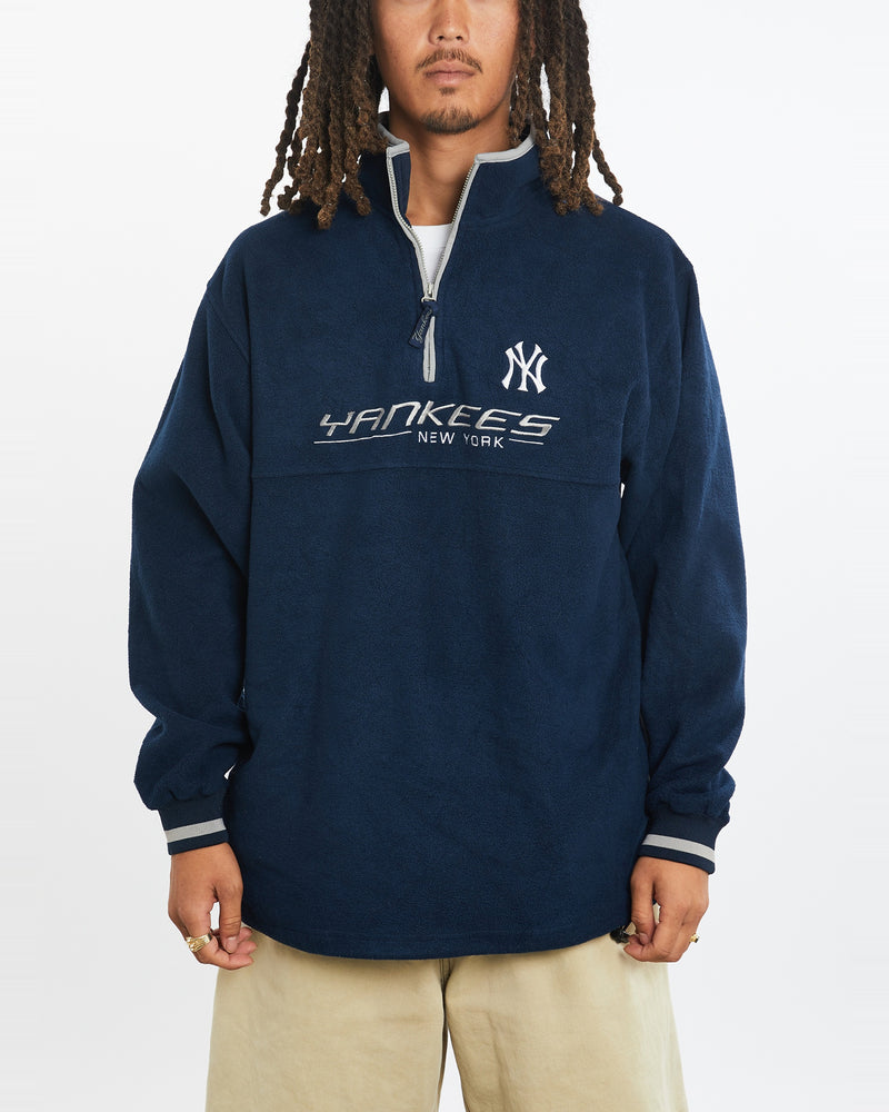 Vintage 90s MLB New York Yankees Quarter Zip Fleece Sweatshirt <br>L , The Real Deal , newtown, sydney, australia, thrift store, opshop, preloved, secondhand, sustainable, retro, antique, 70s, 80s, 90s, 2000s, 00s, fashion, clothing, streetwear, trendy, garment, style, boutique, store, shop, archive, sale, cheap, best, top