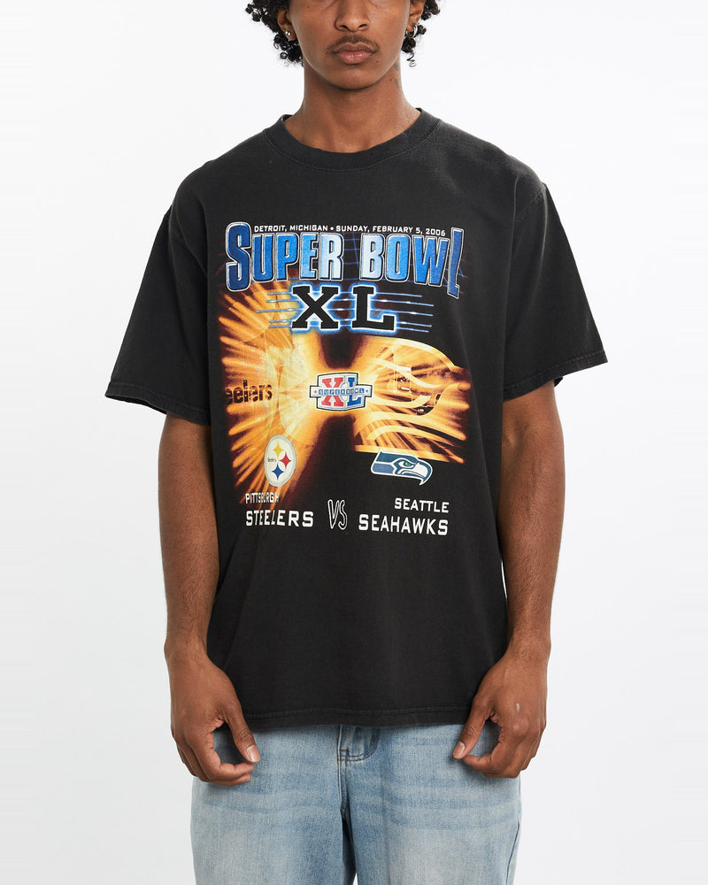 Vintage, NFL, Steelers, vs, Seahawks, Super, Bowl, Tee, The Real Deal, size large, colour Black, newtown, sydney, australia, thrift store, opshop, preloved, secondhand, sustainable, retro, antique, 70s, 80s, 90s, 2000s, 00s, fashion, clothing, streetwear, trendy, garment, style, boutique, store, shop, archive, sale, cheap, best, top, T-Shirts