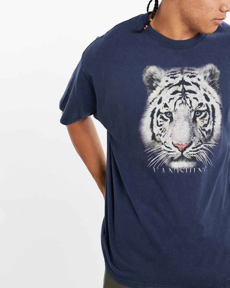 Vintage, White, Tiger, Wildlife, Tee, The Real Deal, size large, colour Navy, newtown, sydney, australia, thrift store, opshop, preloved, secondhand, sustainable, retro, antique, 70s, 80s, 90s, 2000s, 00s, fashion, clothing, streetwear, trendy, garment, style, boutique, store, shop, archive, sale, cheap, best, top, T-Shirts