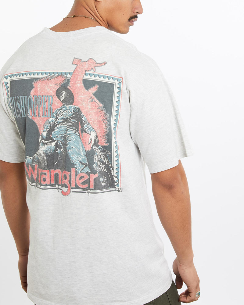 Vintage, 90s, Wrangler, Tee, The Real Deal, size large, colour Grey, newtown, sydney, australia, thrift store, opshop, preloved, secondhand, sustainable, retro, antique, 70s, 80s, 90s, 2000s, 00s, fashion, clothing, streetwear, trendy, garment, style, boutique, store, shop, archive, sale, cheap, best, top, T-Shirts