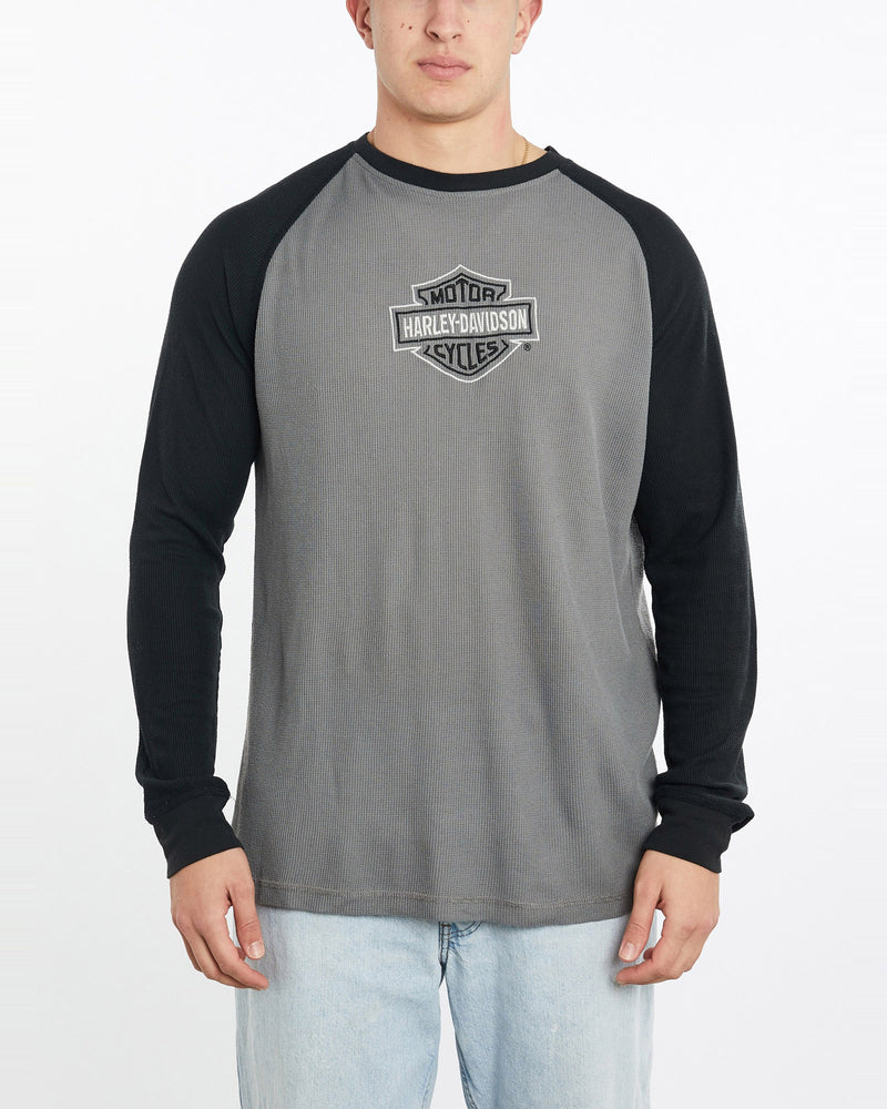 Vintage, Harley, Davidson, Long, Sleeve, Thermal, Tee, The Real Deal, size extra large, colour Multicolour, newtown, sydney, australia, thrift store, opshop, preloved, secondhand, sustainable, retro, antique, 70s, 80s, 90s, 2000s, 00s, fashion, clothing, streetwear, trendy, garment, style, boutique, store, shop, archive, sale, cheap, best, top, T-Shirts