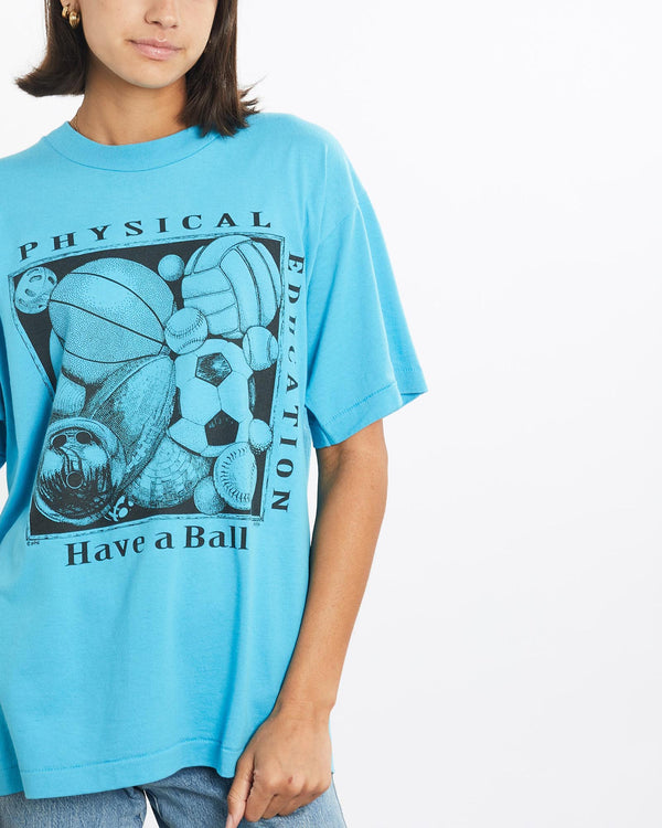 Vintage, 90s, Physical, Education, Sport, Tee, The Real Deal, size small, colour Blue, newtown, sydney, australia, thrift store, opshop, preloved, secondhand, sustainable, retro, antique, 70s, 80s, 90s, 2000s, 00s, fashion, clothing, streetwear, trendy, garment, style, boutique, store, shop, archive, sale, cheap, best, top, T-Shirts