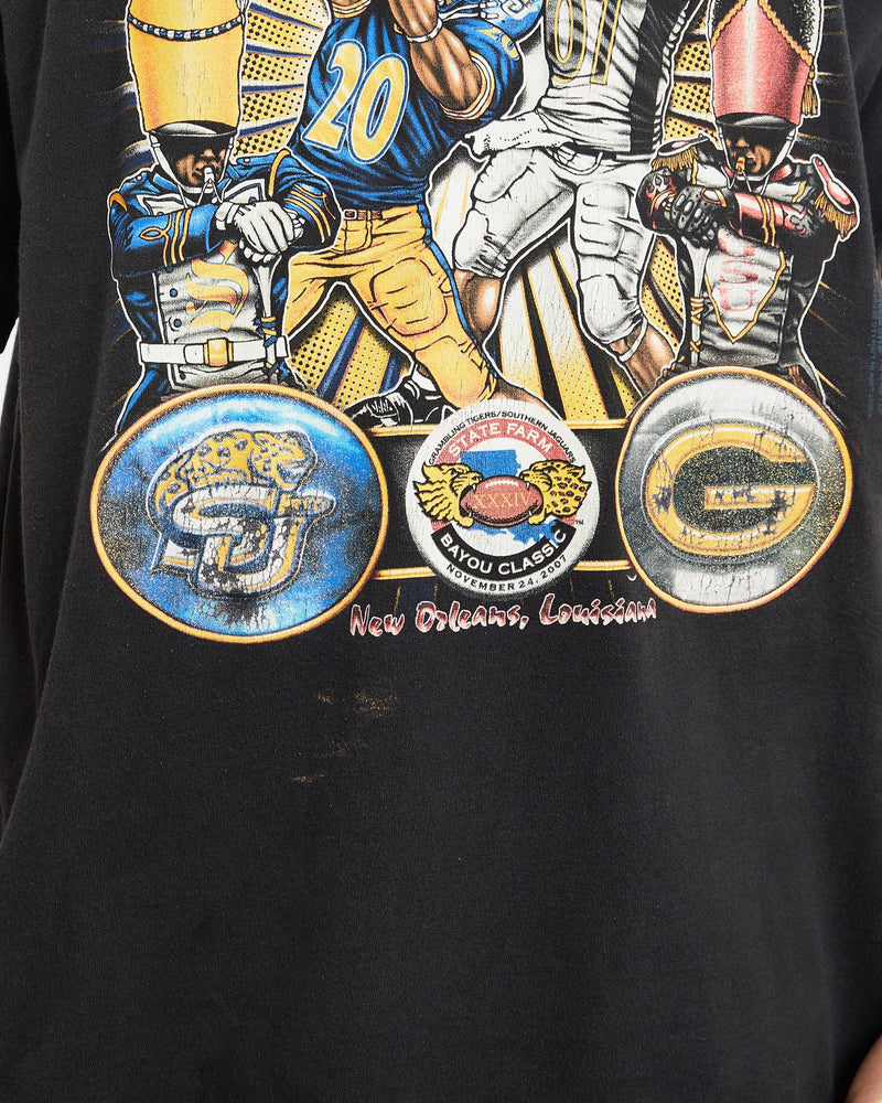 Vintage, NCAA, Bayou, Classic, Jaguars, vs, Tigers, Football, Tee, The Real Deal, size extra large, colour Black, newtown, sydney, australia, thrift store, opshop, preloved, secondhand, sustainable, retro, antique, 70s, 80s, 90s, 2000s, 00s, fashion, clothing, streetwear, trendy, garment, style, boutique, store, shop, archive, sale, cheap, best, top, T-Shirts