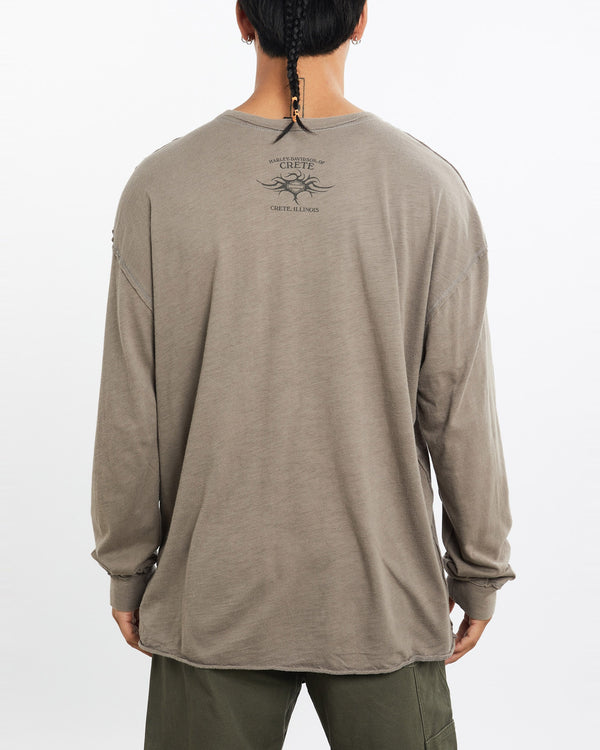 Vintage, Harley, Davidson, Long, Sleeve, Henley, Tee, The Real Deal, size large, colour Brown, newtown, sydney, australia, thrift store, opshop, preloved, secondhand, sustainable, retro, antique, 70s, 80s, 90s, 2000s, 00s, fashion, clothing, streetwear, trendy, garment, style, boutique, store, shop, archive, sale, cheap, best, top, T-Shirts