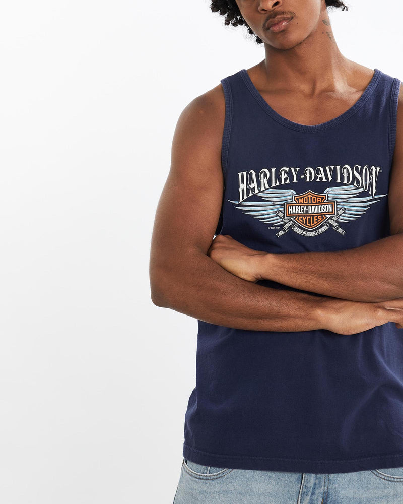 Vintage, Harley, Davidson, Tank, The Real Deal, size large, colour Navy, newtown, sydney, australia, thrift store, opshop, preloved, secondhand, sustainable, retro, antique, 70s, 80s, 90s, 2000s, 00s, fashion, clothing, streetwear, trendy, garment, style, boutique, store, shop, archive, sale, cheap, best, top, T-Shirts