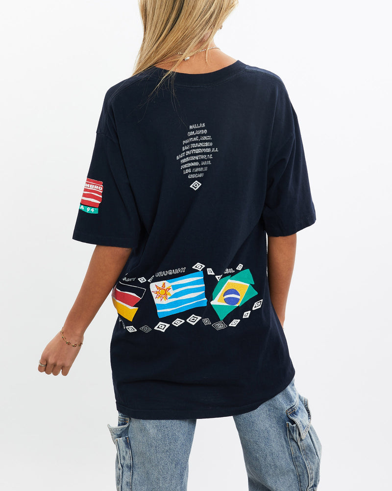 Vintage, 1994, FIFA, World, Cup, Tee, The Real Deal, size medium, colour Navy, newtown, sydney, australia, thrift store, opshop, preloved, secondhand, sustainable, retro, antique, 70s, 80s, 90s, 2000s, 00s, fashion, clothing, streetwear, trendy, garment, style, boutique, store, shop, archive, sale, cheap, best, top, T-Shirts