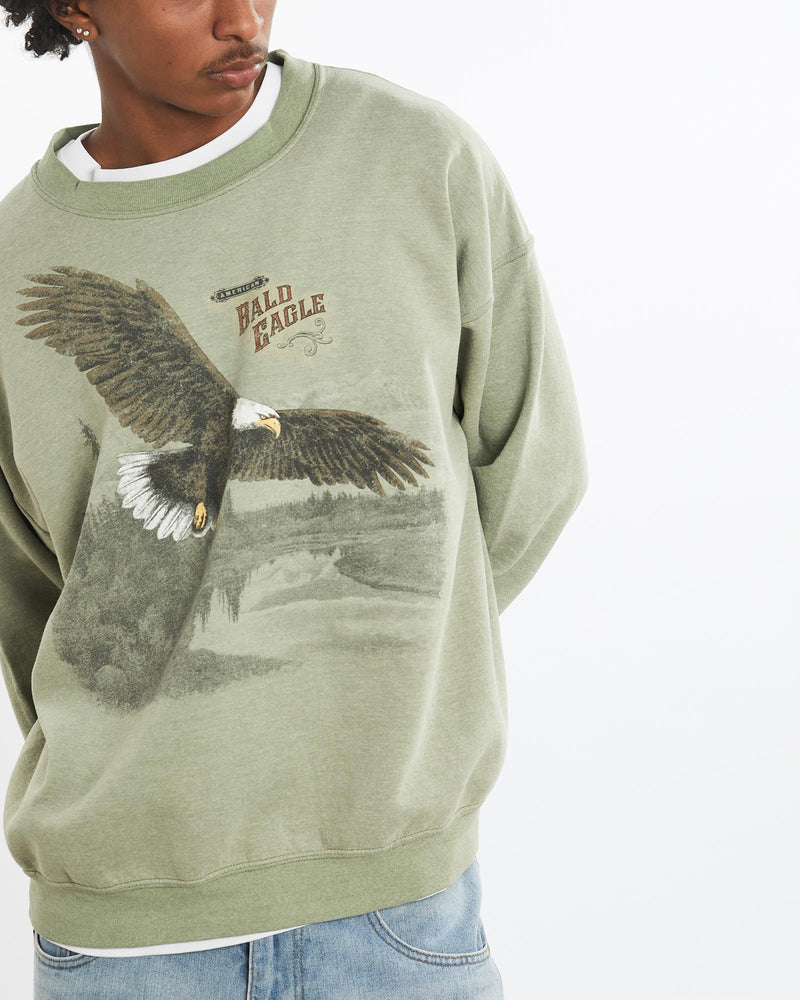 Vintage, Bald, Eagle, Wildlife, Sweatshirt, The Real Deal, size large, colour Green, newtown, sydney, australia, thrift store, opshop, preloved, secondhand, sustainable, retro, antique, 70s, 80s, 90s, 2000s, 00s, fashion, clothing, streetwear, trendy, garment, style, boutique, store, shop, archive, sale, cheap, best, top, Sweats and hoodies