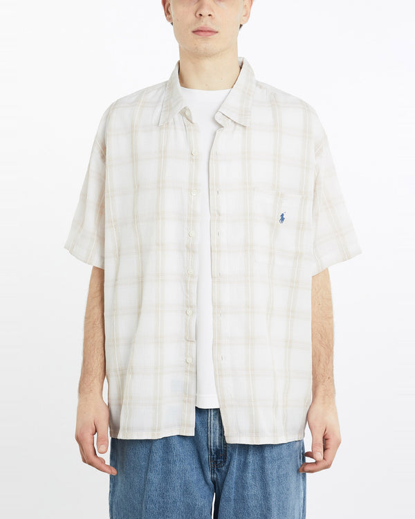 Vintage, 90s, Polo, Ralph, Lauren, Short, Sleeve, Button, Up, Shirt, The Real Deal, size extra large, colour Beige, newtown, sydney, australia, thrift store, opshop, preloved, secondhand, sustainable, retro, antique, 70s, 80s, 90s, 2000s, 00s, fashion, clothing, streetwear, trendy, garment, style, boutique, store, shop, archive, sale, cheap, best, top, Shirts