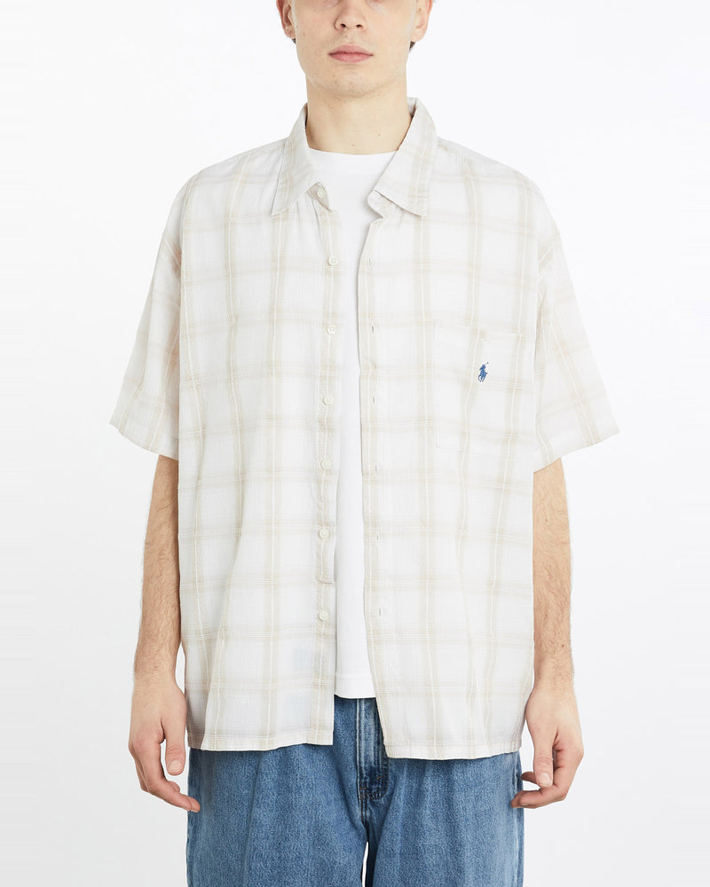 Vintage, 90s, Polo, Ralph, Lauren, Short, Sleeve, Button, Up, Shirt, The Real Deal, size extra large, colour Beige, newtown, sydney, australia, thrift store, opshop, preloved, secondhand, sustainable, retro, antique, 70s, 80s, 90s, 2000s, 00s, fashion, clothing, streetwear, trendy, garment, style, boutique, store, shop, archive, sale, cheap, best, top, Shirts