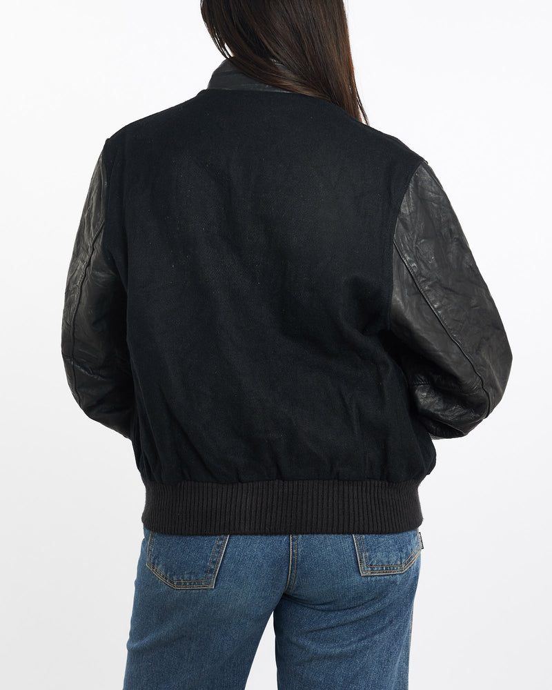 Vintage, 90s, Varsity, Jacket, The Real Deal, size medium, colour Black, newtown, sydney, australia, thrift store, opshop, preloved, secondhand, sustainable, retro, antique, 70s, 80s, 90s, 2000s, 00s, fashion, clothing, streetwear, trendy, garment, style, boutique, store, shop, archive, sale, cheap, best, top, Jackets