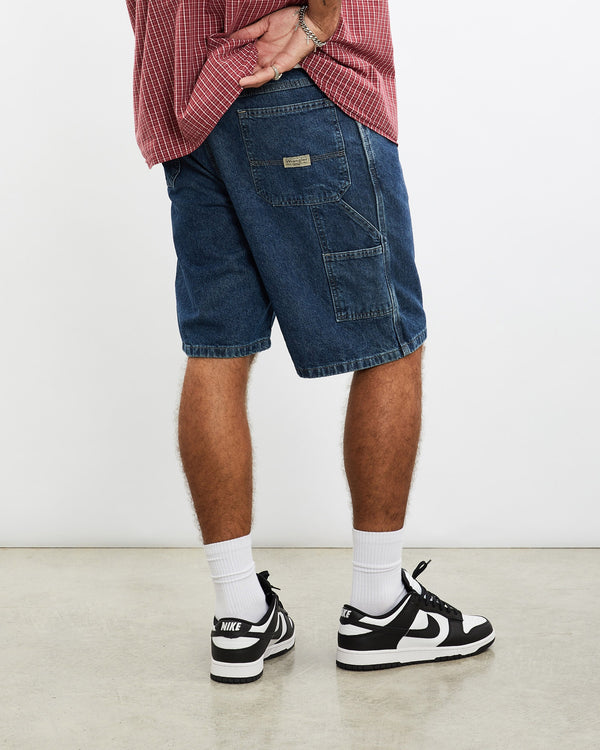 Vintage, Wrangler, Denim, Carpenter, Shorts, The Real Deal, size 36", colour Blue, newtown, sydney, australia, thrift store, opshop, preloved, secondhand, sustainable, retro, antique, 70s, 80s, 90s, 2000s, 00s, fashion, clothing, streetwear, trendy, garment, style, boutique, store, shop, archive, sale, cheap, best, top, Shorts
