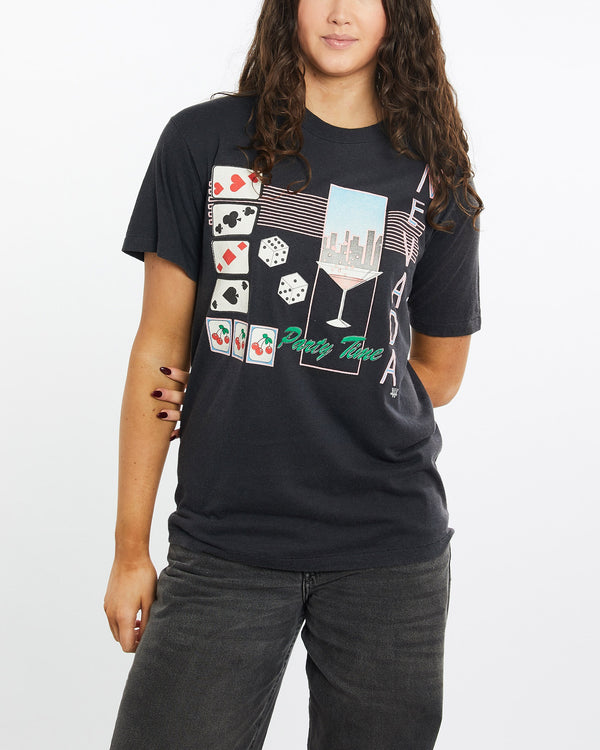 Vintage, 80s, Nevada, Party, Time', Tee, The Real Deal, size medium, colour Black, newtown, sydney, australia, thrift store, opshop, preloved, secondhand, sustainable, retro, antique, 70s, 80s, 90s, 2000s, 00s, fashion, clothing, streetwear, trendy, garment, style, boutique, store, shop, archive, sale, cheap, best, top, T-Shirts