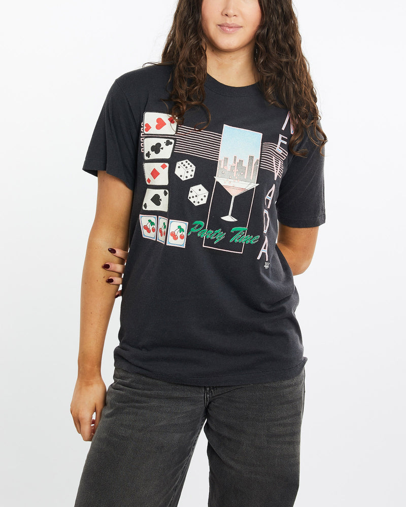 Vintage, 80s, Nevada, Party, Time', Tee, The Real Deal, size medium, colour Black, newtown, sydney, australia, thrift store, opshop, preloved, secondhand, sustainable, retro, antique, 70s, 80s, 90s, 2000s, 00s, fashion, clothing, streetwear, trendy, garment, style, boutique, store, shop, archive, sale, cheap, best, top, T-Shirts