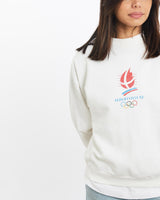 Vintage, 1992, Albertville, France, Olympics, Sweatshirt, The Real Deal, size double extra small, colour White, newtown, sydney, australia, thrift store, opshop, preloved, secondhand, sustainable, retro, antique, 70s, 80s, 90s, 2000s, 00s, fashion, clothing, streetwear, trendy, garment, style, boutique, store, shop, archive, sale, cheap, best, top, Sweats and hoodies