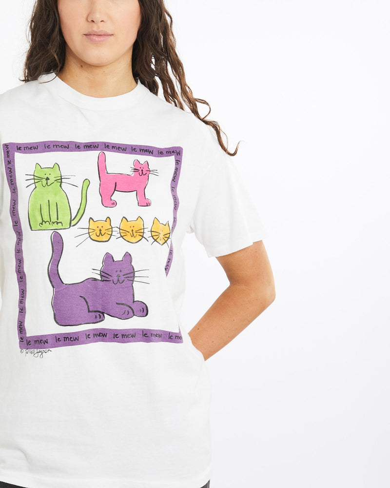 Vintage, 90s, Le, Mew', Cat, Tee, The Real Deal, size medium, colour White, newtown, sydney, australia, thrift store, opshop, preloved, secondhand, sustainable, retro, antique, 70s, 80s, 90s, 2000s, 00s, fashion, clothing, streetwear, trendy, garment, style, boutique, store, shop, archive, sale, cheap, best, top, T-Shirts