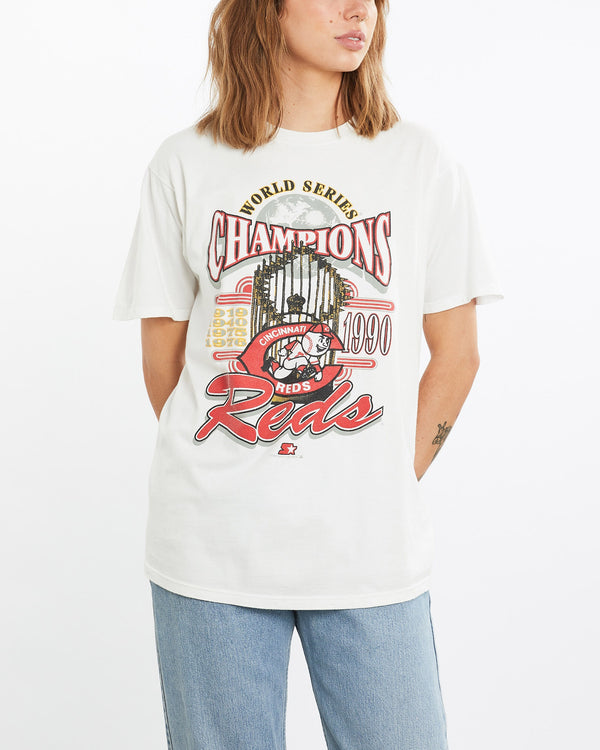 Vintage, 1990, MLB, Cincinnati, Reds, Tee, The Real Deal, size medium, colour White, newtown, sydney, australia, thrift store, opshop, preloved, secondhand, sustainable, retro, antique, 70s, 80s, 90s, 2000s, 00s, fashion, clothing, streetwear, trendy, garment, style, boutique, store, shop, archive, sale, cheap, best, top, T-Shirts