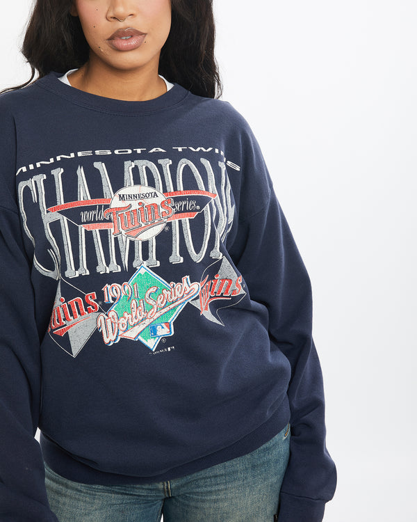 Vintage 1991 MLB Minnesota Twins World Series Sweatshirt <br>S , The Real Deal , newtown, sydney, australia, thrift store, opshop, preloved, secondhand, sustainable, retro, antique, 70s, 80s, 90s, 2000s, 00s, fashion, clothing, streetwear, trendy, garment, style, boutique, store, shop, archive, sale, cheap, best, top