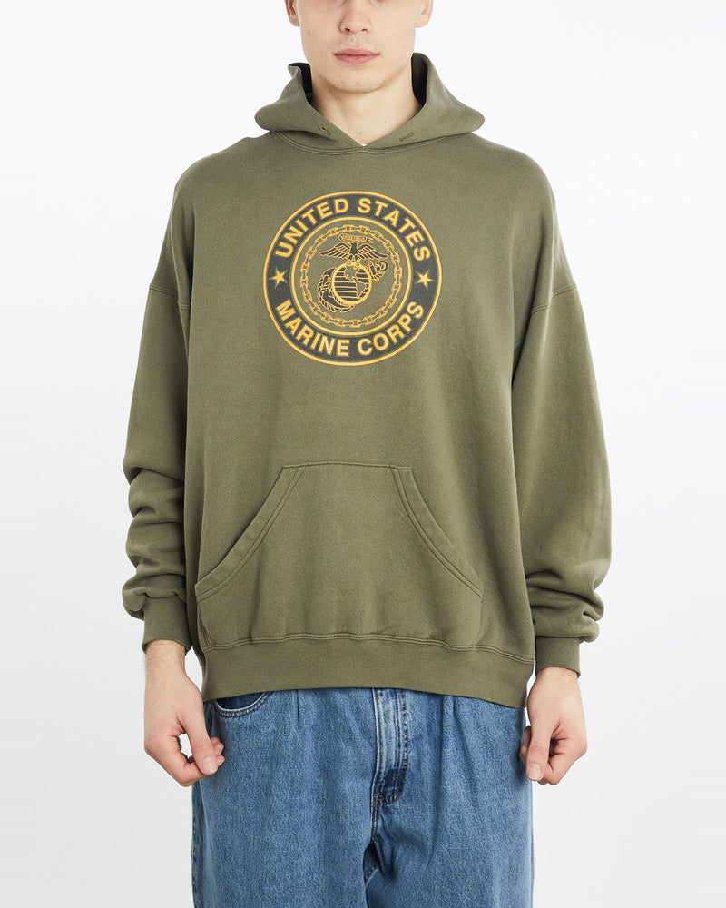 Vintage, United, States, Marine, Corps, Hooded, Sweatshirt, The Real Deal, size extra large, colour Green, newtown, sydney, australia, thrift store, opshop, preloved, secondhand, sustainable, retro, antique, 70s, 80s, 90s, 2000s, 00s, fashion, clothing, streetwear, trendy, garment, style, boutique, store, shop, archive, sale, cheap, best, top, Sweats and hoodies