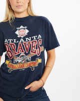 Vintage, 1992, MLB, Atlanta, Braves, Tee, The Real Deal, size small, colour Navy, newtown, sydney, australia, thrift store, opshop, preloved, secondhand, sustainable, retro, antique, 70s, 80s, 90s, 2000s, 00s, fashion, clothing, streetwear, trendy, garment, style, boutique, store, shop, archive, sale, cheap, best, top, T-Shirts